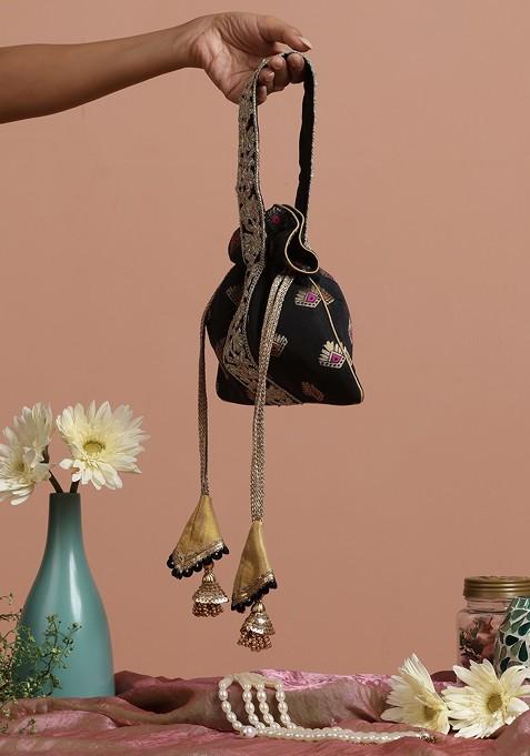 Black And Golden Brocade Potli Bag