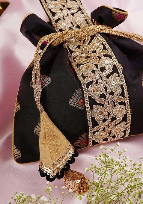 Black And Golden Brocade Potli Bag