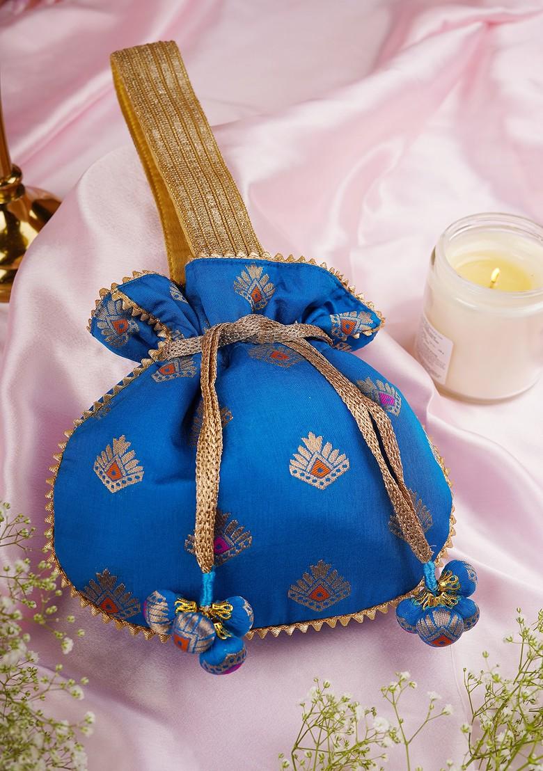 Blue And Golden Brocade Potli Bag