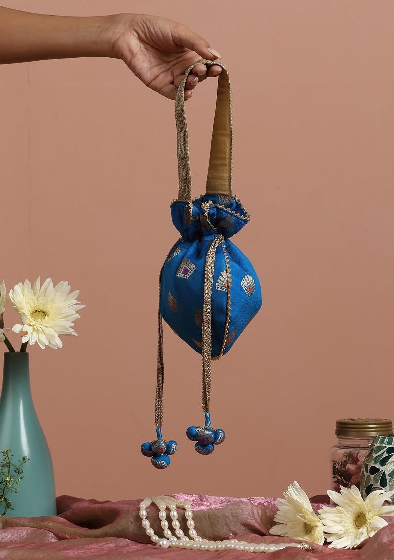 Blue And Golden Brocade Potli Bag