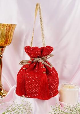 Red Georgette Sequin Embellished Potli Bag