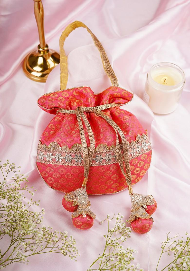 Pink Chanderi Potli Bag