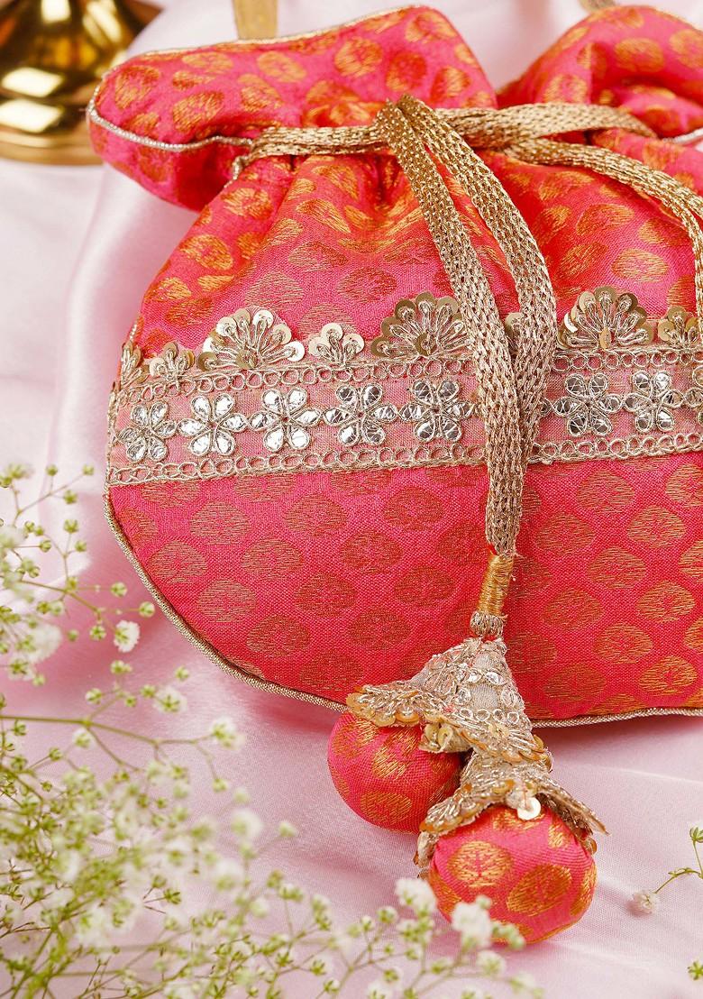 Pink Chanderi Potli Bag