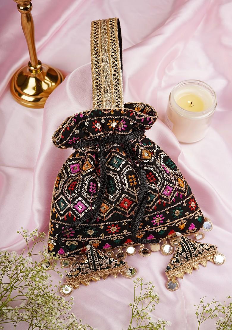 Black Georgette Embroidered Potli Bag