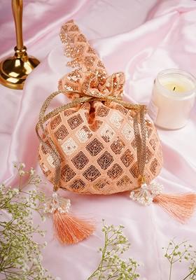Peach Georgette Sequin Embellished Potli Bag