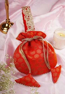 Orange Chanderi Potli Bag