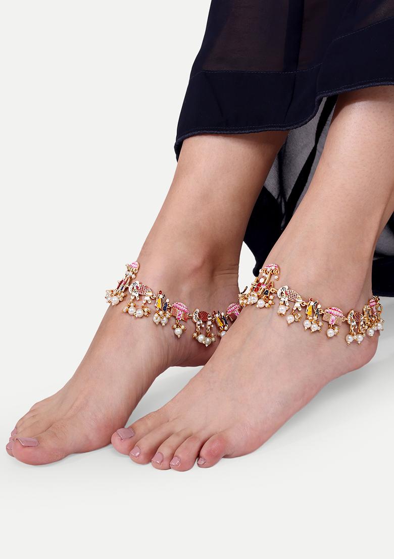 Gold Plated Cubic Zircon American Diamond Anklets - Indya