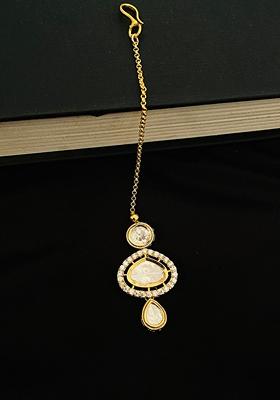 Gold Plated Cubic Zircon American Diamond Maang Tikka