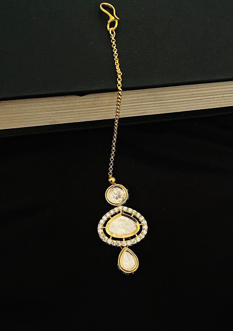 Gold Plated Cubic Zircon American Diamond Maang Tikka - Indya