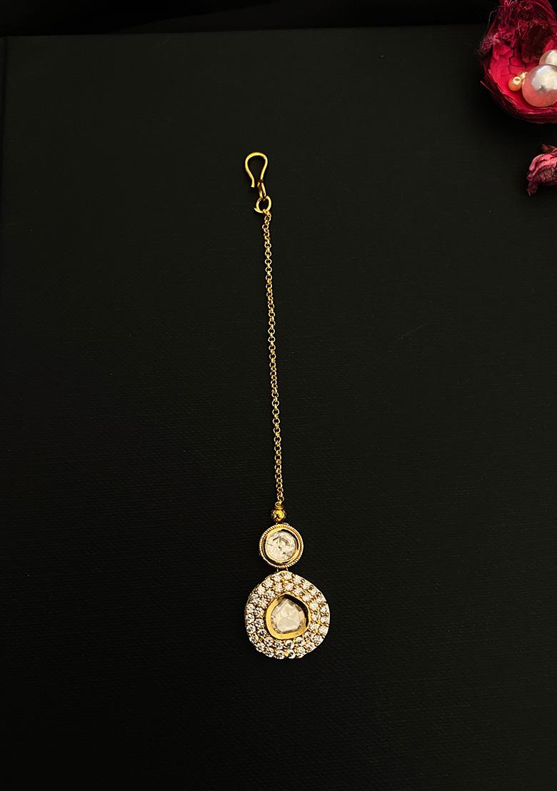 Gold Plated Cubic Zircon American Diamond Maang Tikka - Indya