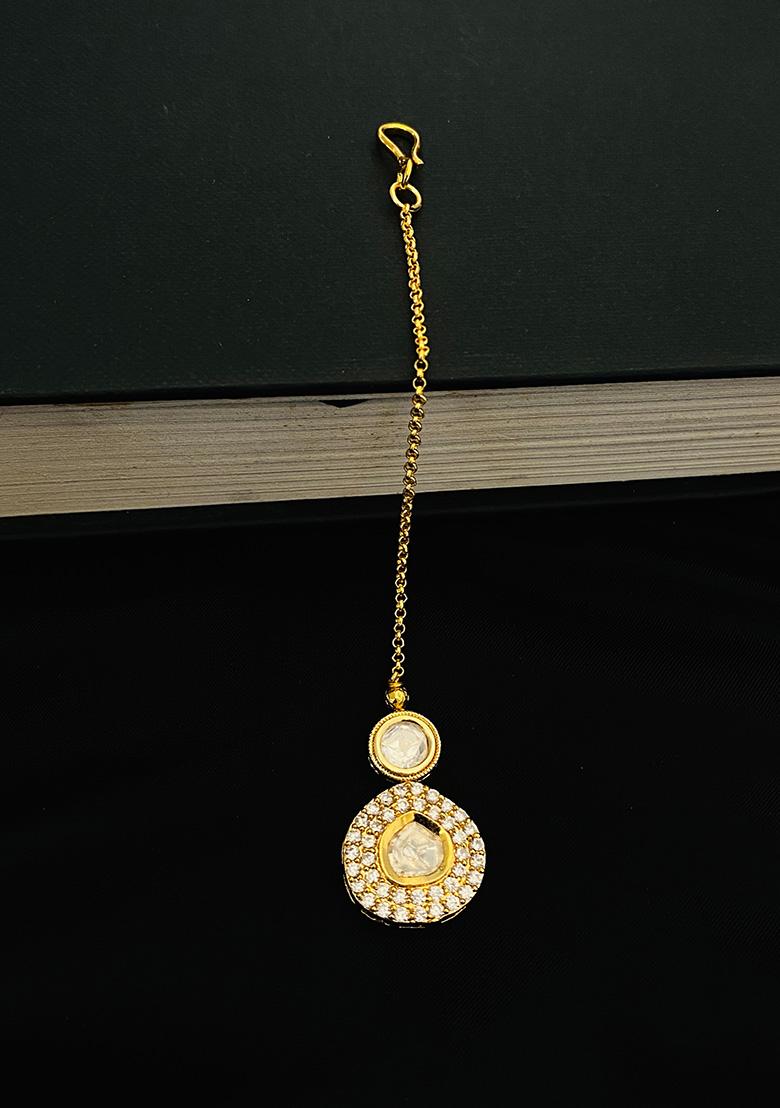 Gold Plated Cubic Zircon American Diamond Maang Tikka - Indya