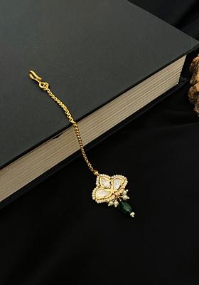 Gold Plated Cubic Zircon American Diamond Maang Tikka