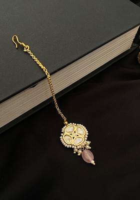 Gold Plated Cubic Zircon American Diamond Maang Tikka