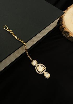 Gold Plated Cubic Zircon American Diamond Maang Tikka