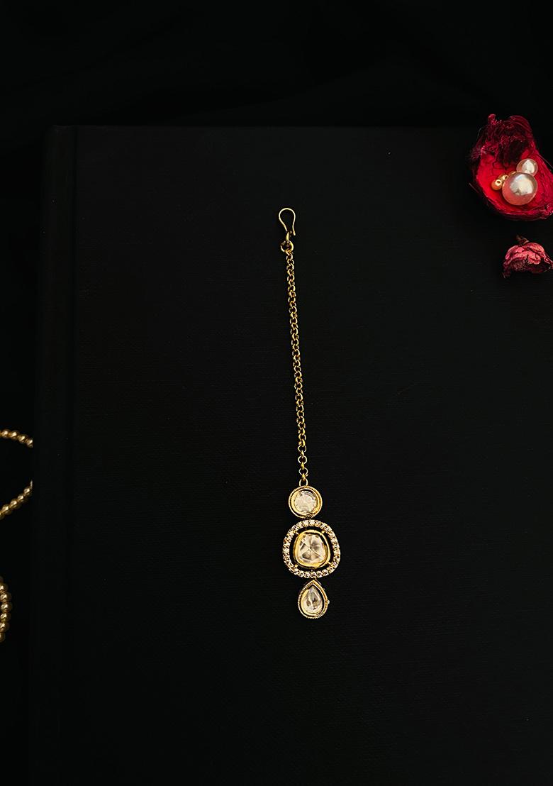 Gold Plated Cubic Zircon American Diamond Maang Tikka - Indya