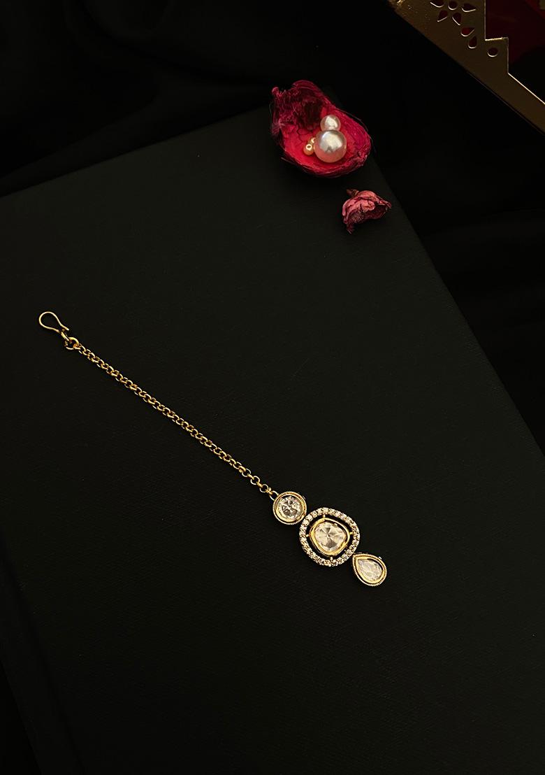 Gold Plated Cubic Zircon American Diamond Maang Tikka - Indya
