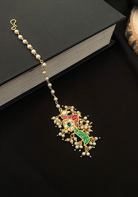 Gold Plated Cubic Zircon American Diamond Maang Tikka