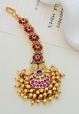 Gold Plated Cubic Zircon American Diamond Maang Tikka