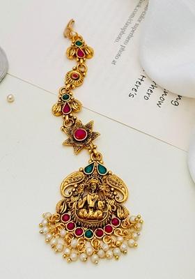 Gold Plated Cubic Zircon American Diamond Maang Tikka