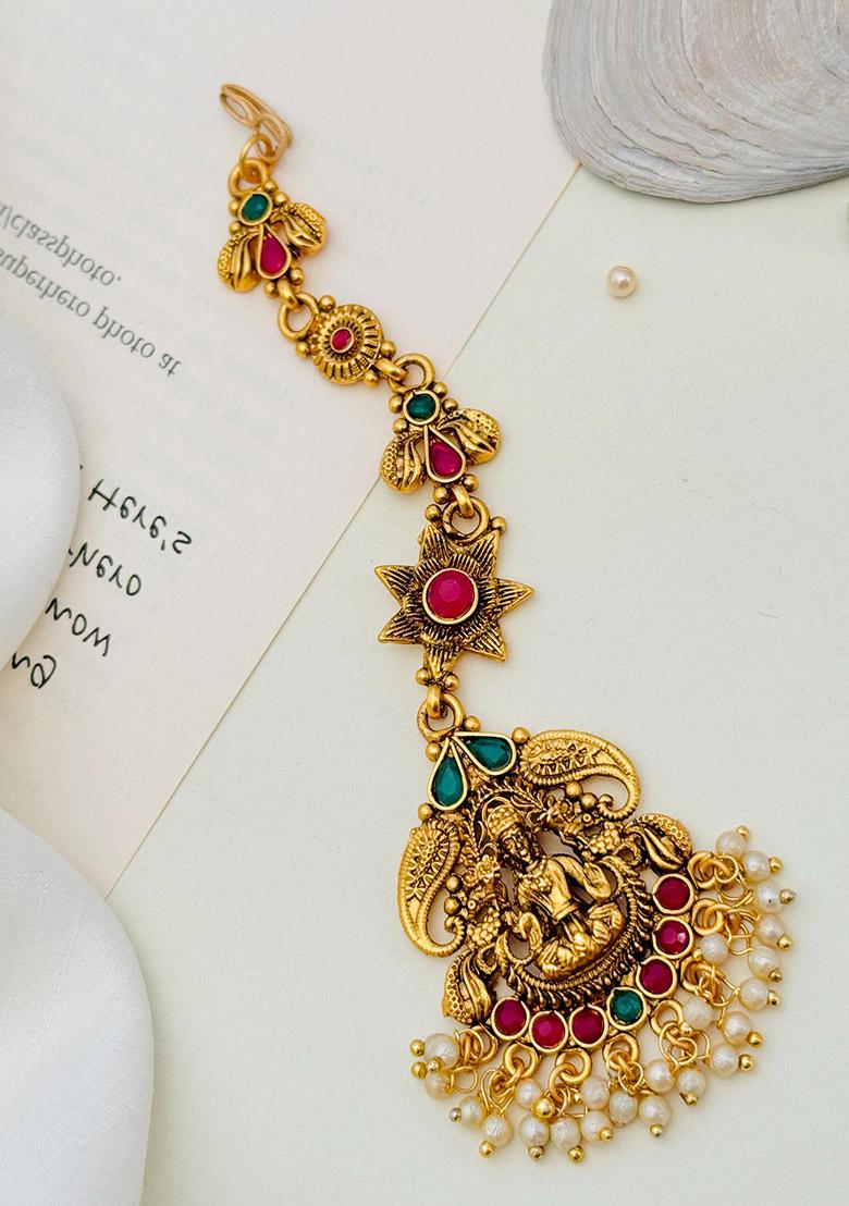 Gold Plated Cubic Zircon American Diamond Maang Tikka - Indya