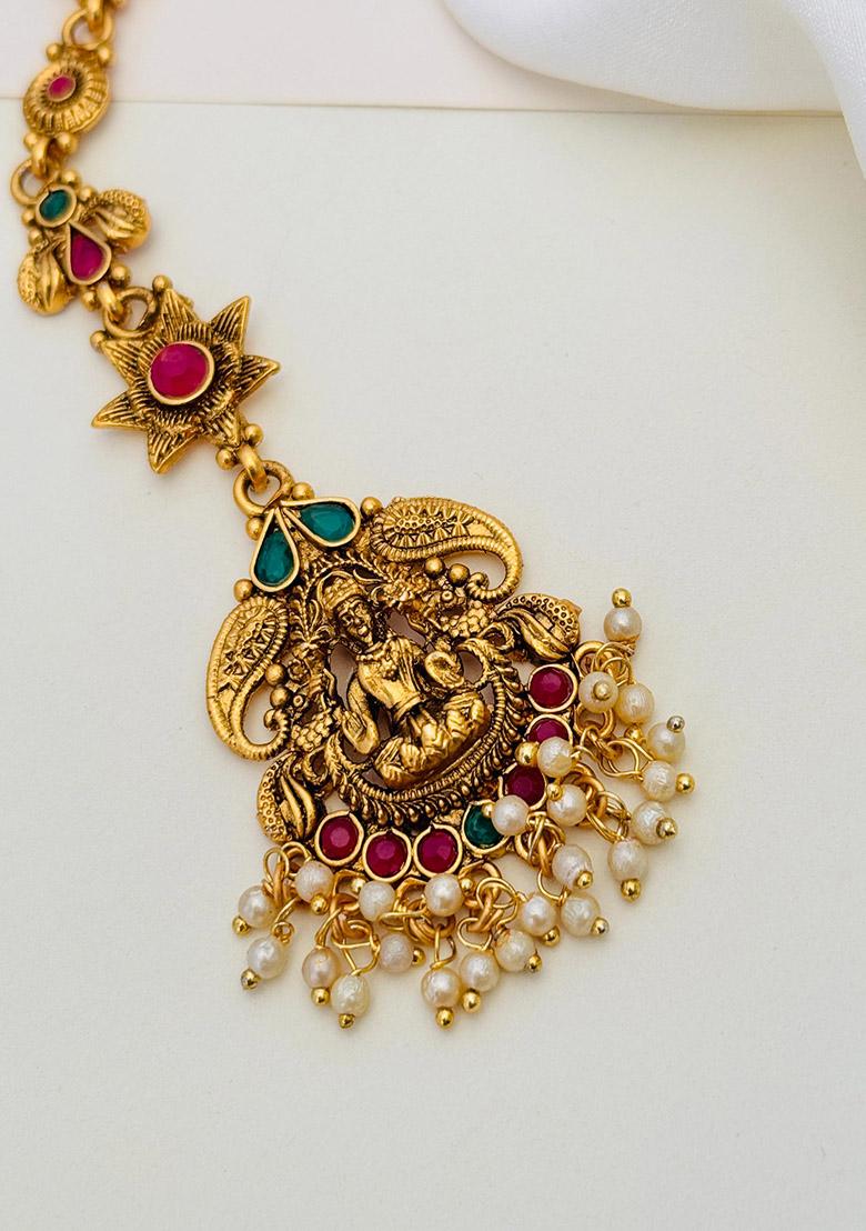 Gold Plated Cubic Zircon American Diamond Maang Tikka - Indya