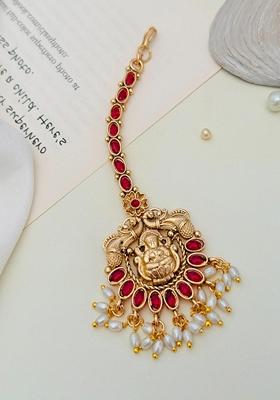 Gold Plated Cubic Zircon American Diamond Maang Tikka