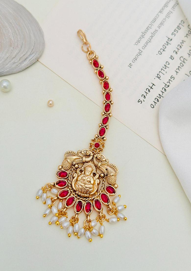 Gold Plated Cubic Zircon American Diamond Maang Tikka - Indya