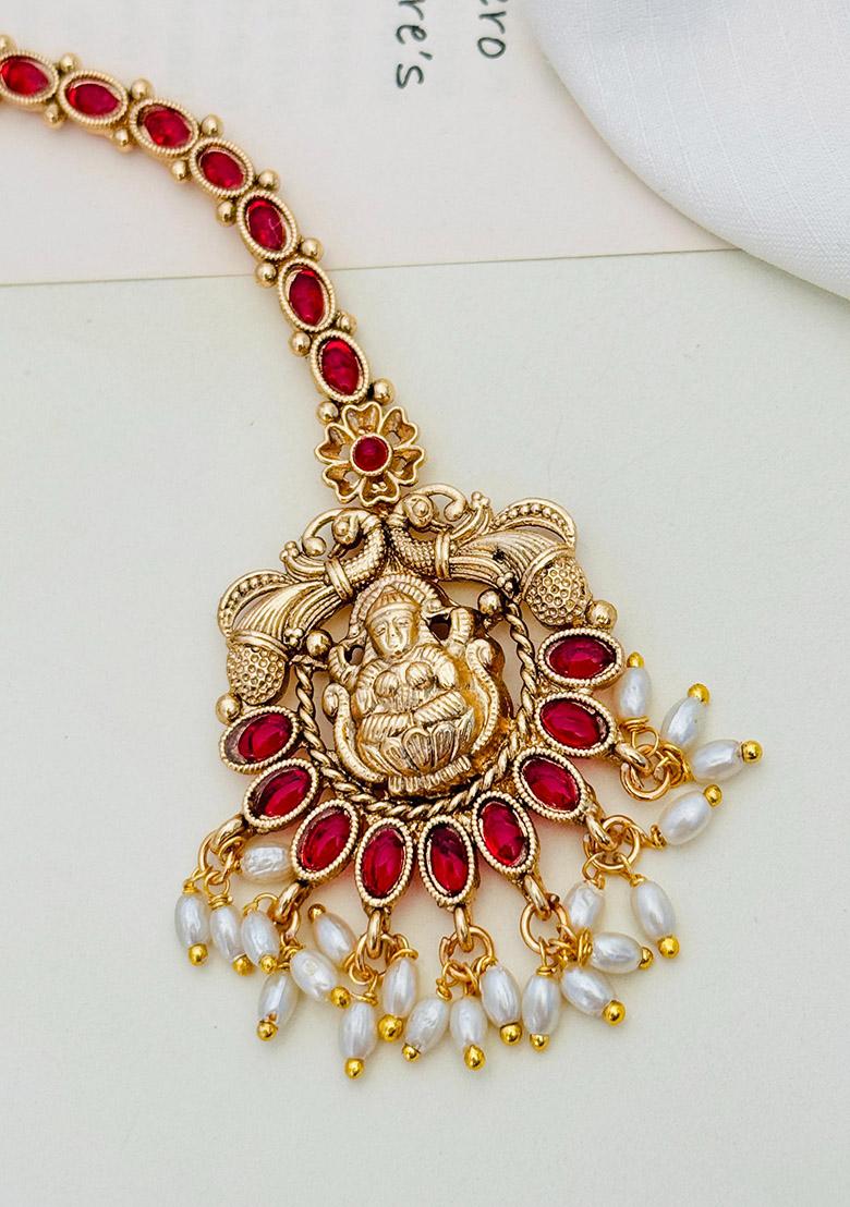 Gold Plated Cubic Zircon American Diamond Maang Tikka - Indya