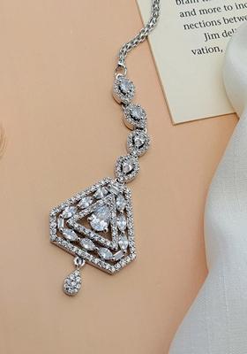 Silver Plated Cubic Zircon American Diamond Maang Tikka