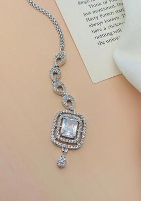 Silver Plated Cubic Zircon American Diamond Maang Tikka