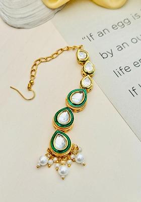 Gold Plated Cubic Zircon American Diamond Maang Tikka