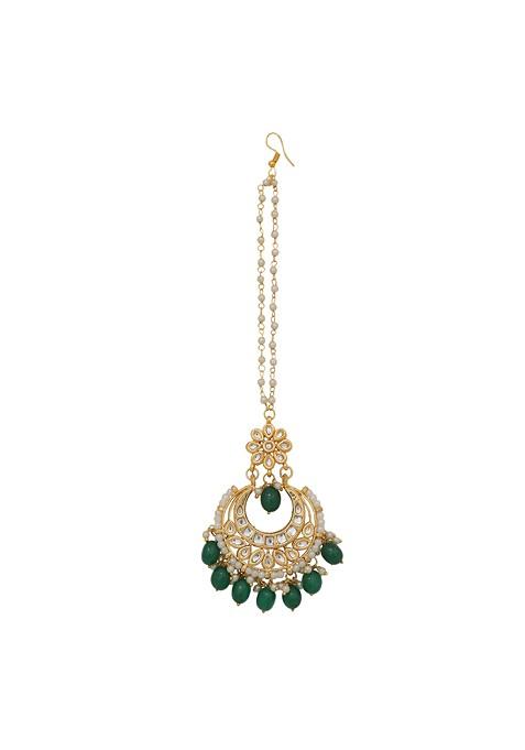 Green Kundan Meenakari Work Maang Tikka