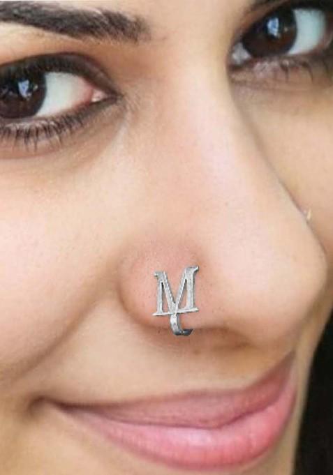 Silver M Alphabet Design 925 Sterling Silver Nosepin
