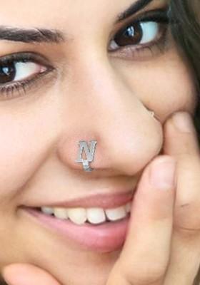 Silver N Alphabet Design 925 Sterling Silver Nosepin