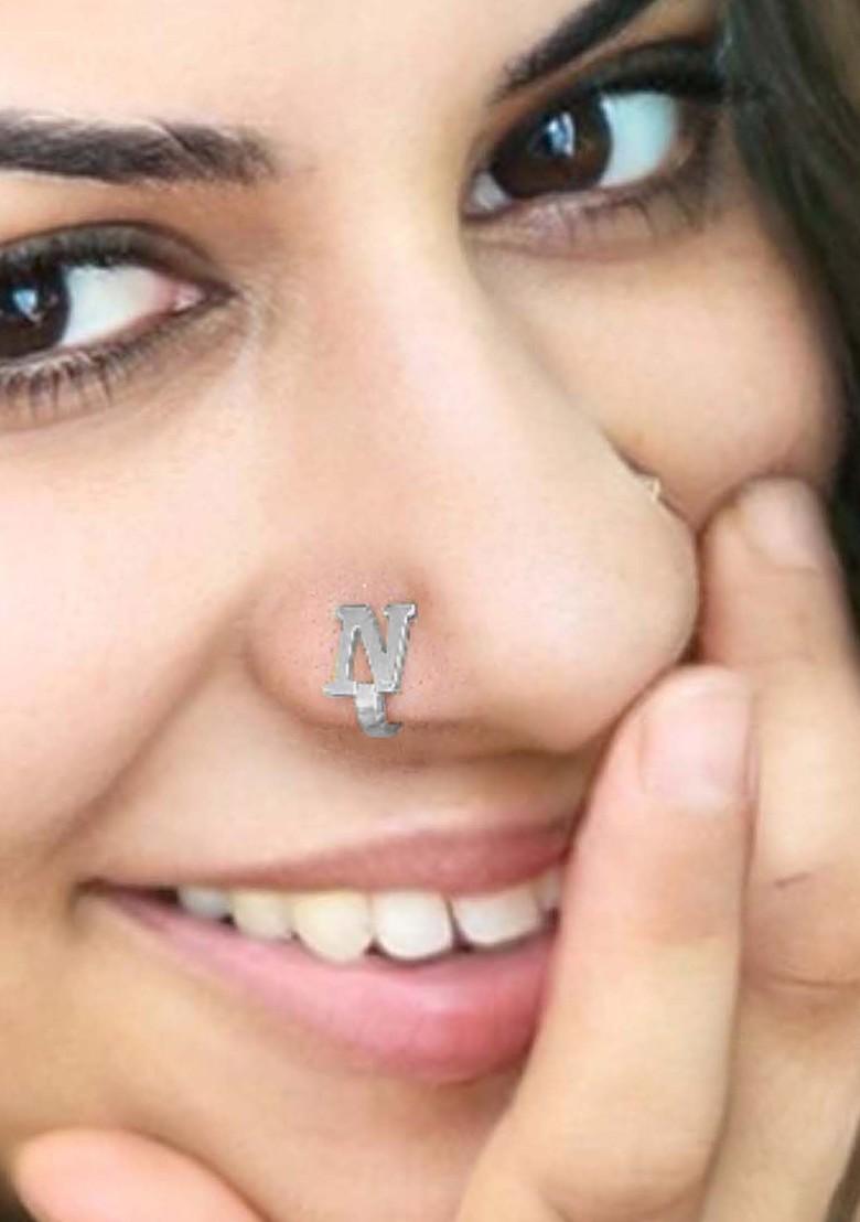 Silver N Alphabet Design 925 Sterling Silver Nosepin