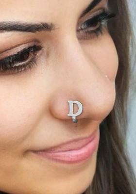 Silver D Alphabet Design 925 Sterling Silver Nosepin