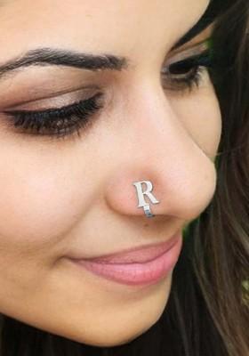 Silver R Alphabet Design 925 Sterling Silver Nosepin