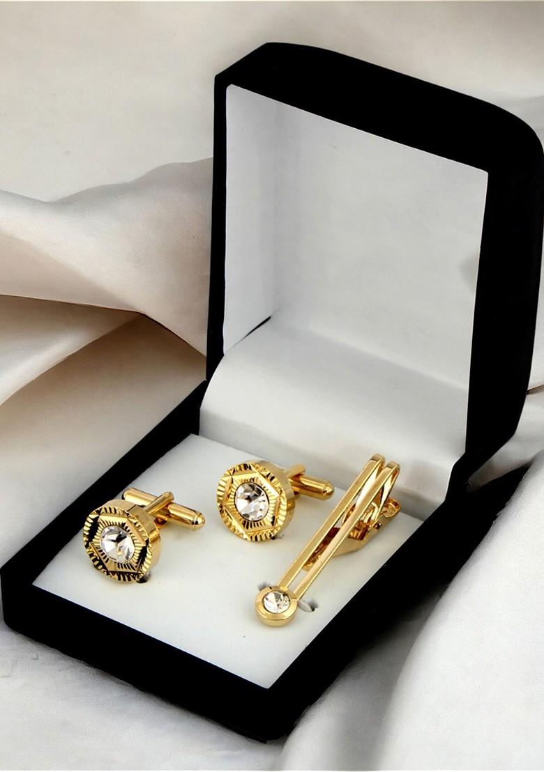 White Studs Gold Plated Cuffling For Men