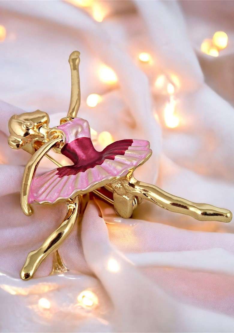 Pink Studs Gold Plated Brooch - Indya