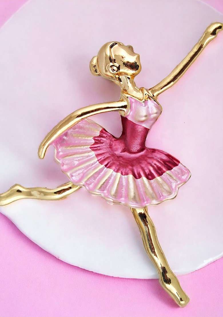 Pink Studs Gold Plated Brooch - Indya
