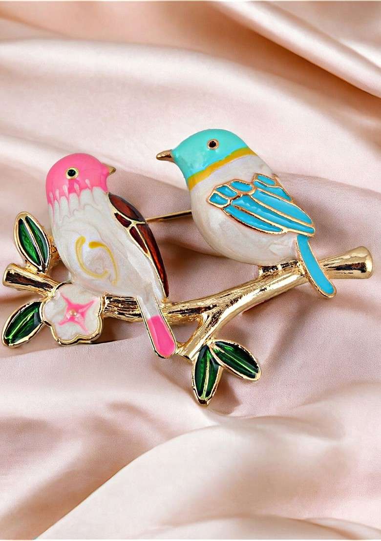 Pink Studs Gold Plated Brooch - Indya