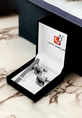 Black Studs Silver Plated Cuffling For Men