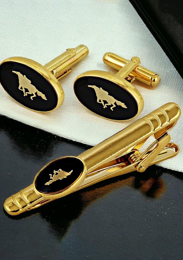 Black Studs Gold Plated Cuffling For Men