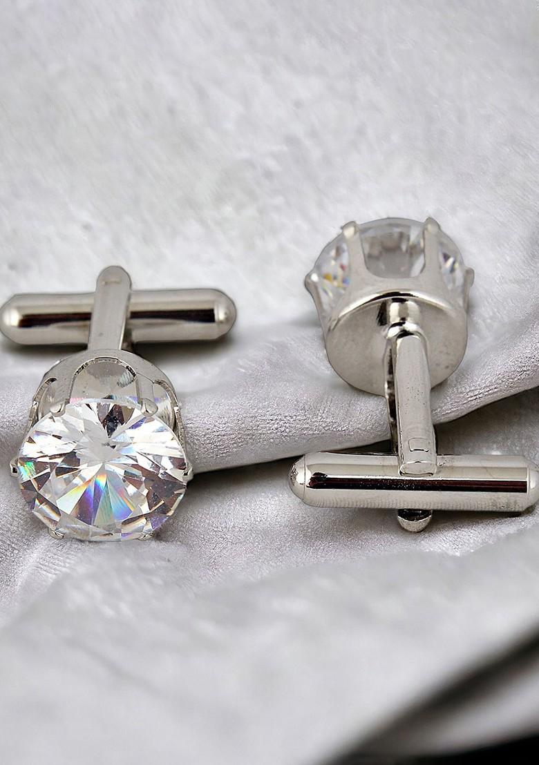 White Studs Silver Plated Cuffling For Men