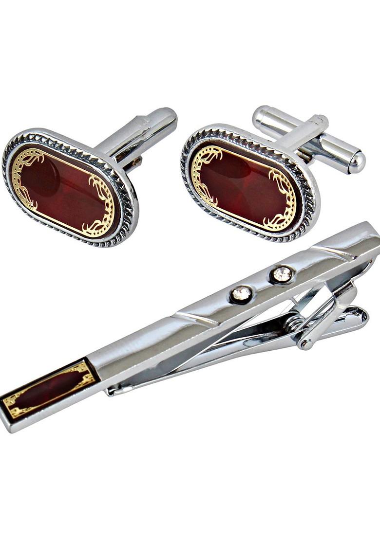 Maroon Studs Silver Plated Cuffling For Men