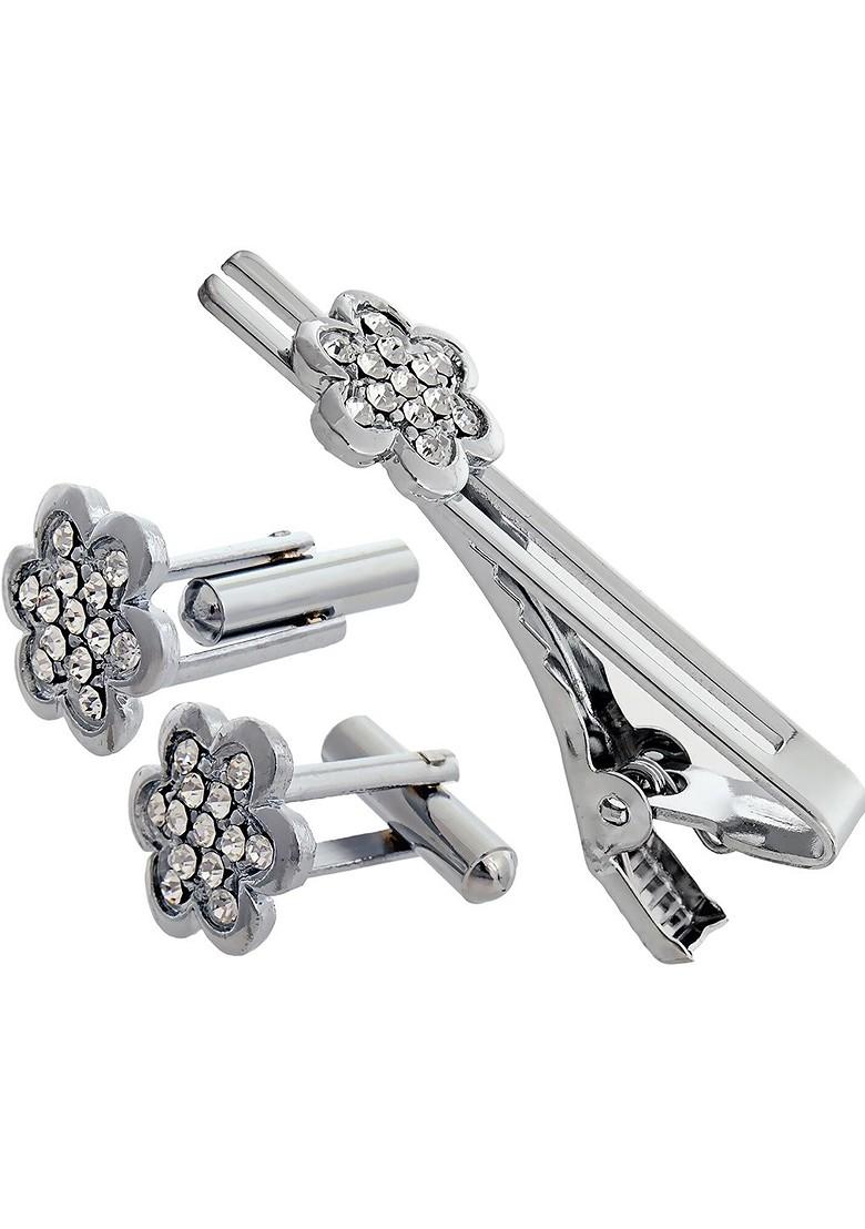 White Studs Silver Plated Cuffling For Men