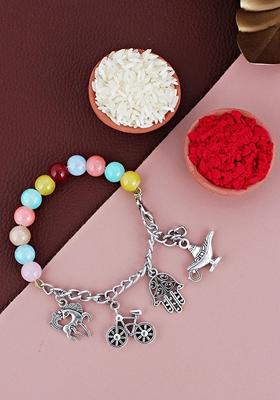 Silver Beaded Silver Plated Rakhi