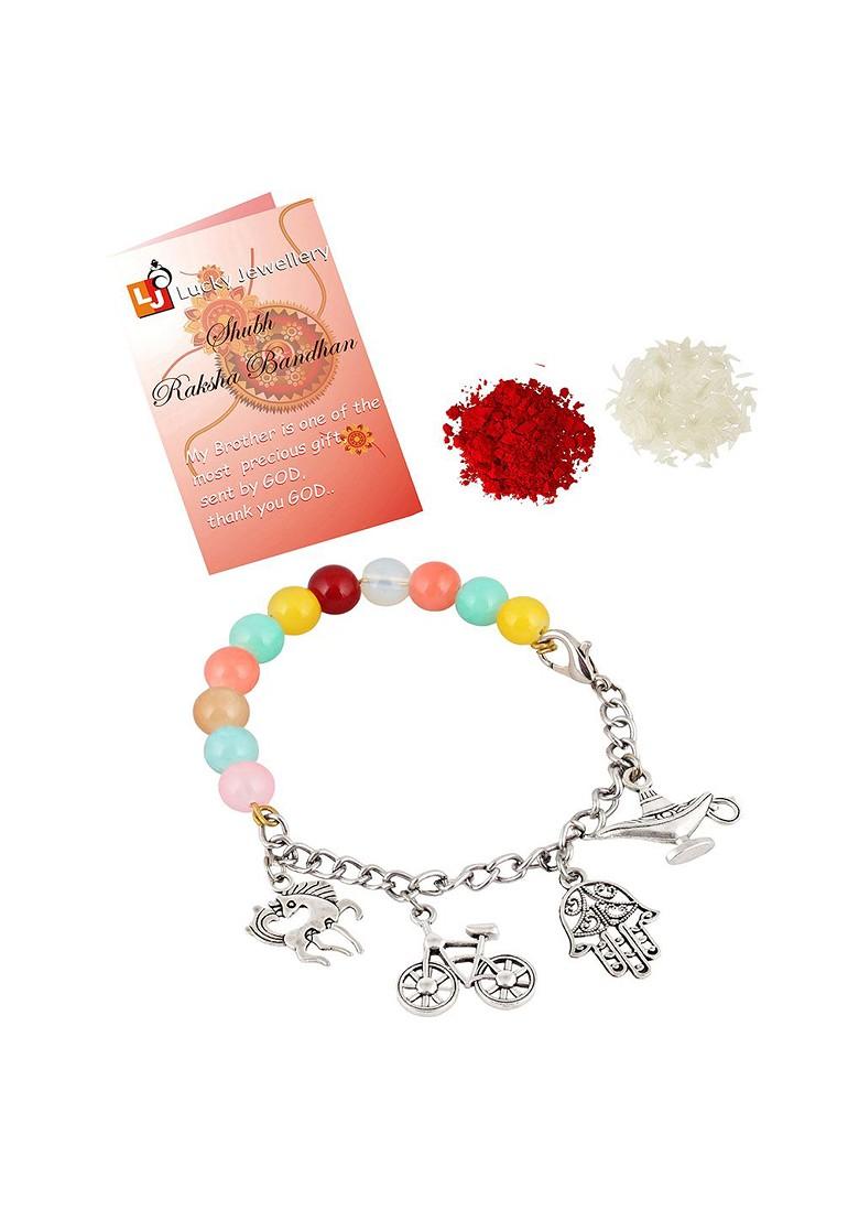 Silver Beaded Silver Plated Rakhi