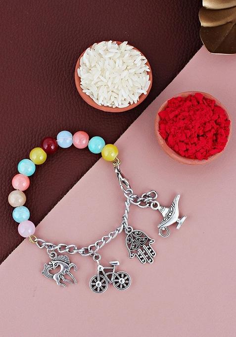 Silver Beaded Silver Plated Rakhi