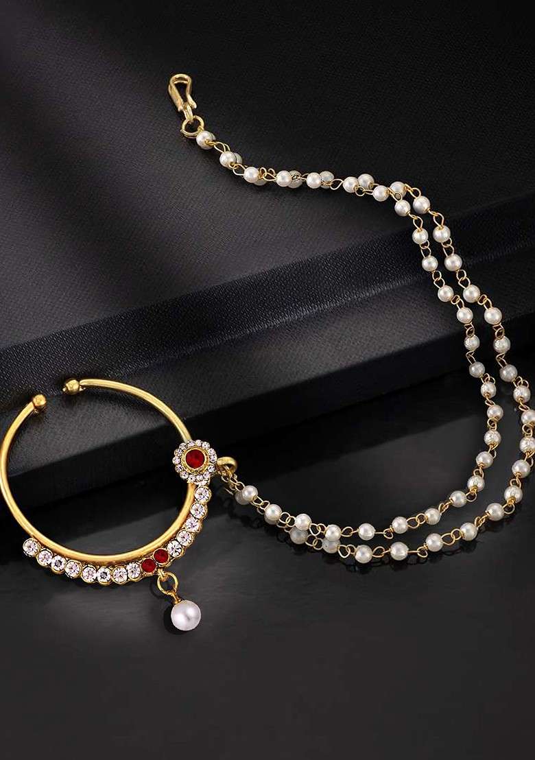 Gold Zirconia Gold Plated Nose Ring - Indya